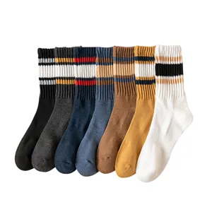 Herren Vintage gestreifte Socken dicke Frotteesohle thermische Sportsocken Mehrpack