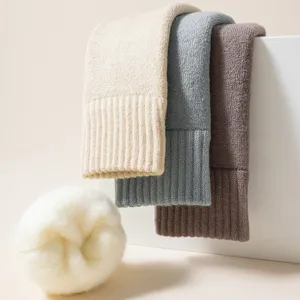 Damen einfarbig gefütterte warme lange Socken Winter dicke thermische Strick Beinstulpen