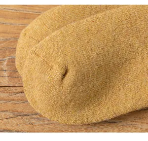 Close-up detail of thick thermal winter knit wool socks showing soft textured fabric.