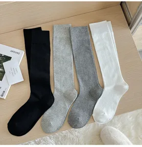 Einfarbige gerippte Damen Kniestrümpfe Set, bequeme Freizeitsocken für Herbst Mode