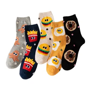 Cute cartoon food pattern women mid-tube cotton socks spring autumn funny novelty casual socks