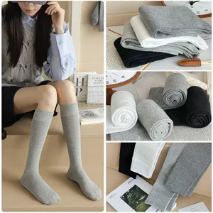 Damen Einfarbig Gerippt Baumwolle Kniestrümpfe Sportliche Wadenstrümpfe Für Herbst Japanischer Stil Weich Gestrickte Socken