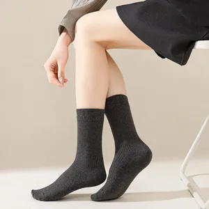 Damen graue gerippte Wadenstrümpfe Baumwolle Basic vielseitige Slouch Socken für Alltag