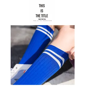 Japanese style candy color striped high knee socks for women comfortable daily wear detail
