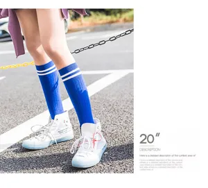 Blue striped knee high socks for women, classic Japanese style candy color long socks.