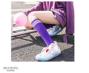 Purple striped tube socks for women, Japanese style candy color casual high long socks.