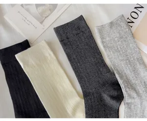 Solid color women socks ribbed knit casual daily wear breathable comfortable 4 colors pack