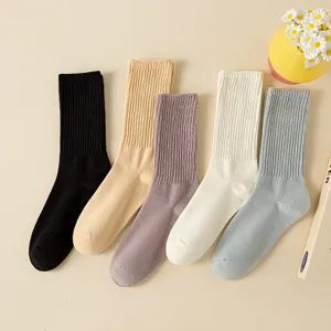 Calcetines acanalados de media pantorrilla para mujer, estilo japonés algodón varios colores.