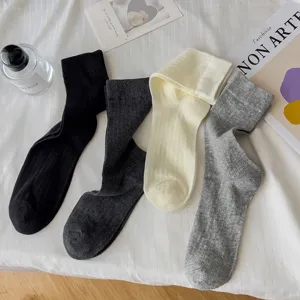 Solid color ribbed cotton long socks, comfortable casual daily wear hosiery for women and girls.