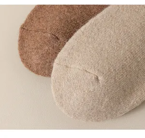 Nahaufnahme der winterlichen Thermowollsocken mit weicher gestrickter Schlingentextur.