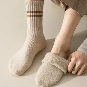 Calcetines Medios Térmicos de Invierno de Lana Gruesa para Hombre Clásicos de Doble Raya Suaves Cálidos Calzado Diario Casual