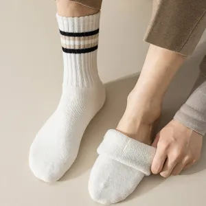 Herren Verdickte Wolle Thermische Wintersocken Crew Gestreifte Warme Fleece Frottee Baumwollsocken