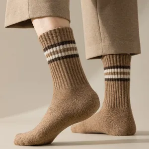 Herren dicke Wollsocken Winter warme thermische Socken mit klassischem Streifendesign