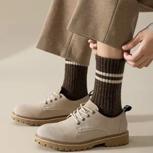 Calcetines de lana de media pantorrilla para hombre con rayas dobles, térmicos de invierno.