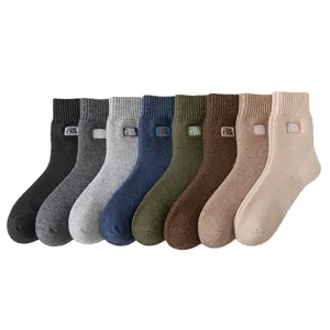 Men thermal wool socks winter thick warm terry mid-calf socks embroidered casual boot socks