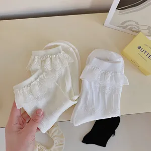 Γυναικείες Γλυκές JK Lolita Κάλτσες Μεσαίου Ύψους Χαριτωμένες Λευκό Μαύρο Τελείωμα με Δαντέλα Καθημερινά Casual Βαμβάκι Μόδα