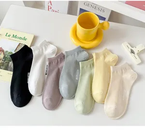 Calzini bassi in cotone color caramella per donna, calzini estivi traspiranti in rete casual.