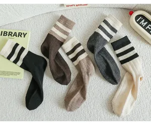 Mujeres gruesas invierno rayas lana pantorrilla calcetines calientes comodos algodon.