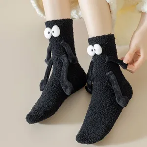 Cute funny fuzzy plush warm floor socks for women winter, thick cozy soft home sleep socks.