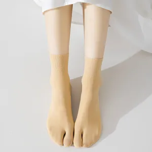 Women solid color split toe socks thin cotton breathable mid calf tabi socks display view