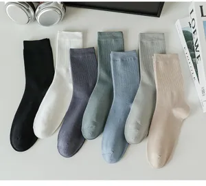 Herren einfarbige Baumwolle Mittelsocken bequeme atmungsaktive Freizeit Socken Set