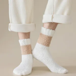 Herren Winter kuschelige Korallenfleece Socken dick warm Plüsch gestreift Haussocken