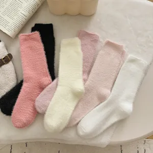 Calcetines de felpa suave de color liso para mujer, calcetines de suelo de invierno cálidos y gruesos.
