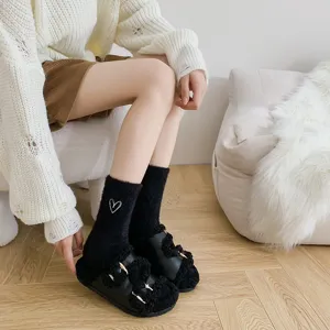 Women autumn winter thick warm plush fluffy socks with cute heart embroidery indoor floor wear