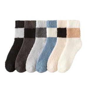 Herren Winter Flauschesocken Korallenfleece warme kuschelige Schlaf Boden Socken bunte Streifen Set