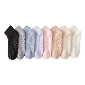 Women winter thickened fuzzy coral fleece grip socks candy color home floor socks