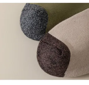 Thick towel bottom men's socks detail view showing soft loop pile texture and contrast toe.