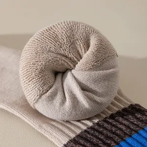 Thickened terry bottom men sports socks striped high tube winter thermal warm socks