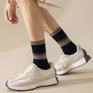Thickened towel bottom men's sports socks high tube striped crew socks autumn winter.