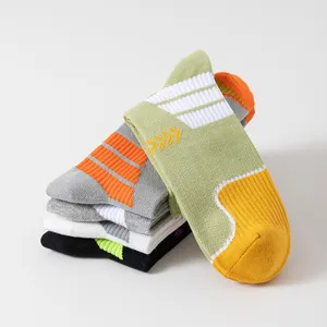 Men's athletic basketball socks crew socks breathable cotton sports socks stacked presentation