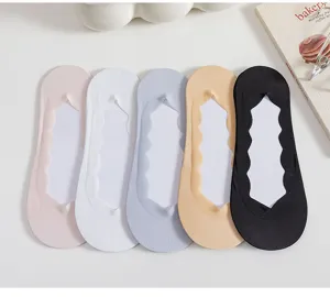 Damen Eisseide flache Bootssocken Set, atmungsaktive rutschfeste unsichtbare Socken Sommer.