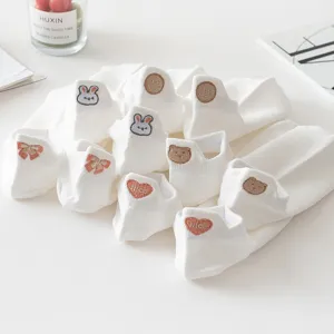 Chaussettes invisibles femme brodées mignonnes coton blanc courtes nœud lapin ours design