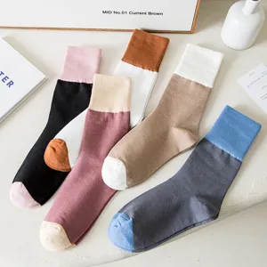 Chaussettes mi-hautes colorblock en coton pour femmes printemps automne tendance patchwork