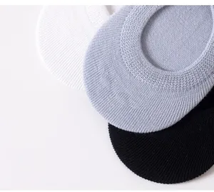Detailaufnahme von atmungsaktiven flachen unsichtbaren Bootssocken in weiß grau schwarz.