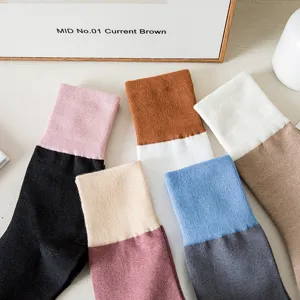 Chaussettes mi-hautes color block femme coton peigné printemps automne mode décontractées