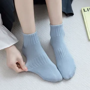 Damen einfarbige Baumwolle Socken kurze Röhre Frühling Sommer atmungsaktive Freizeitsocken blau