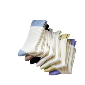 Damen Mittelhohe Kontrastfarbe Ripp Socken Herbst Lässige Gestreifte Modische Lange Socken