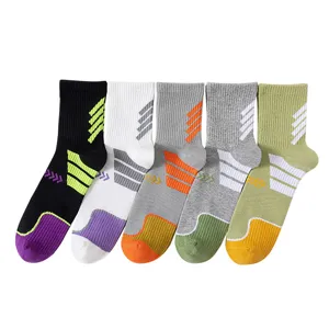 Men's basketball crew socks athletic breathable anti-odor cotton sport socks 5 pairs