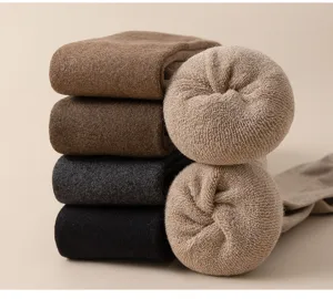 Thickened fleece warm over-the-knee winter stockings, solid color thermal terry women socks.