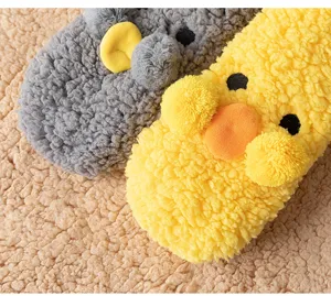 Cute duck plush fleece warm winter mid-tube socks cozy thick fluffy floor socks for women home