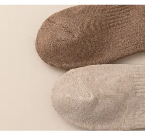 Close-up detail of soft warm thick women solid color loop knit long socks texture.