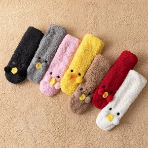 Women Warm Mid-Tube Socks Lambswool Fleece Lined Thickened Floor Socks Cute Cartoon Animal Design Home Sleeping Socks Nylon Blended Cozy Hosiery