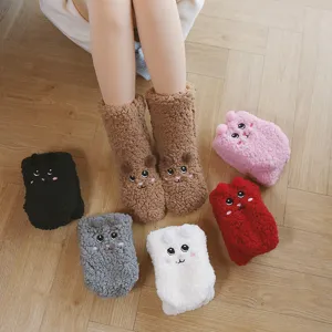 Süße Cartoon Tier Gestickt Fleece Bodensocken Verdickt Rutschfest Warm Winter Schlaf Socken Für Damen Zuhause Innenbereich