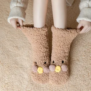 Cozy fleece warm mid-calf socks for women, cute winter fuzzy floor socks with plush duck.