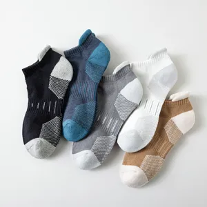 Calcetines de Correr Deportivos para Hombre Amortiguación Algodón Corte Bajo Bloque de Color Calcetines Con Pestaña de Tobillo