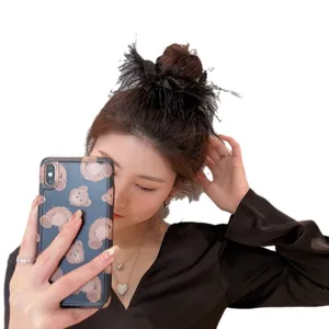 Korean minimalist ostrich feather hair scrunchie versatile chic trendy accessory for women